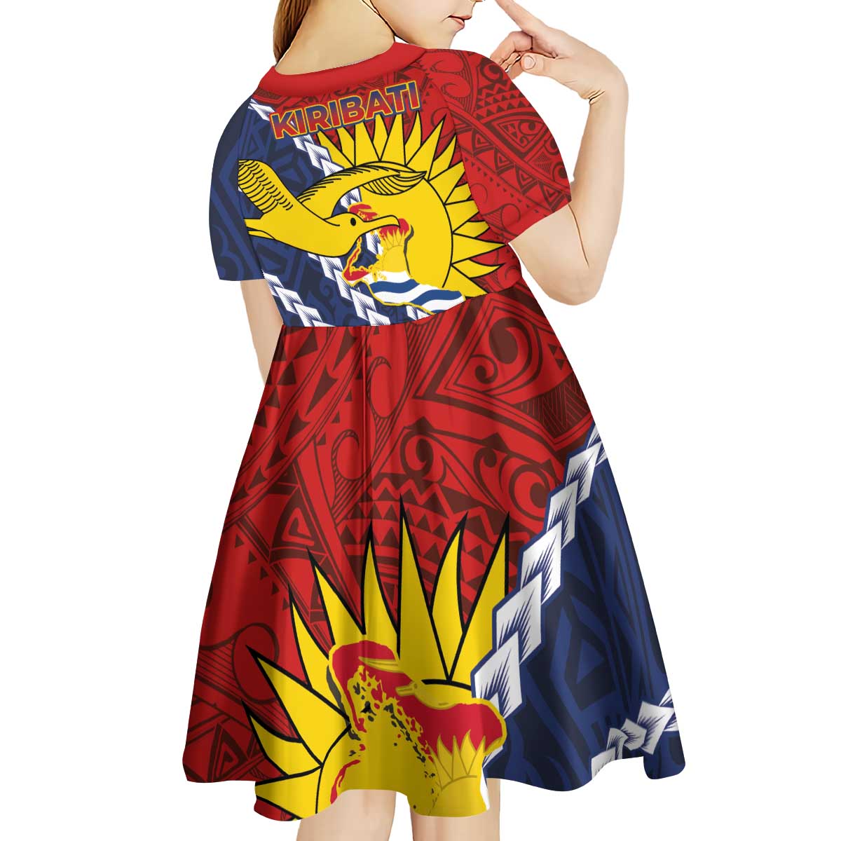 Kiribati Independence Day Kid Short Sleeve Dress Polynesian and Melanesian Art Tattoo LT03 - Polynesian Pride