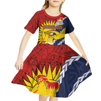 Kiribati Independence Day Kid Short Sleeve Dress Polynesian and Melanesian Art Tattoo LT03 - Polynesian Pride