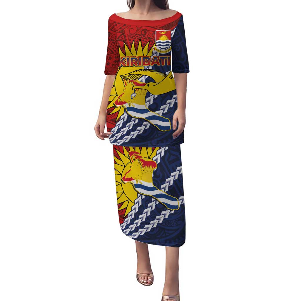 Kiribati Independence Day Puletasi Polynesian and Melanesian Art Tattoo LT03 Long Dress Red - Polynesian Pride