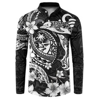 Guam Dolphins Tribal Tattoo Button Sweatshirt Polynesian Art and Tropical Flower Grayscale LT03 Black - Polynesian Pride