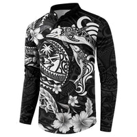 Guam Dolphins Tribal Tattoo Button Sweatshirt Polynesian Art and Tropical Flower Grayscale LT03 - Polynesian Pride