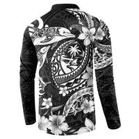 Guam Dolphins Tribal Tattoo Button Sweatshirt Polynesian Art and Tropical Flower Grayscale LT03 - Polynesian Pride