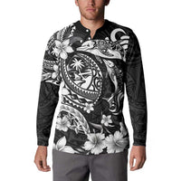 Guam Dolphins Tribal Tattoo Button Sweatshirt Polynesian Art and Tropical Flower Grayscale LT03 - Polynesian Pride