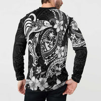 Guam Dolphins Tribal Tattoo Button Sweatshirt Polynesian Art and Tropical Flower Grayscale LT03 - Polynesian Pride