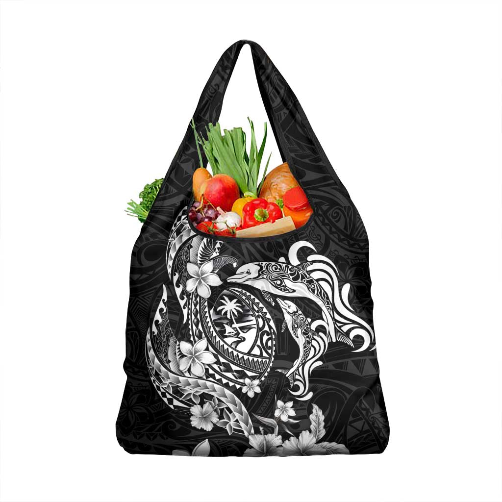 Guam Dolphins Tribal Tattoo Grocery Bag Polynesian Art and Tropical Flower Grayscale LT03 1-pack One Size Black - Polynesian Pride