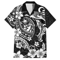 Guam Dolphins Tribal Tattoo Hawaiian Shirt Polynesian Art and Tropical Flower Grayscale LT03 Black - Polynesian Pride