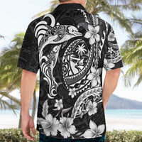 Guam Dolphins Tribal Tattoo Hawaiian Shirt Polynesian Art and Tropical Flower Grayscale LT03 - Polynesian Pride