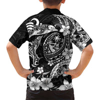 Guam Dolphins Tribal Tattoo Hawaiian Shirt Polynesian Art and Tropical Flower Grayscale LT03 - Polynesian Pride