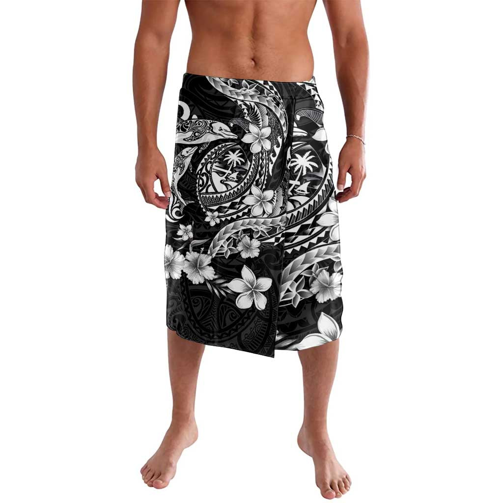Guam Dolphins Tribal Tattoo Lavalava Polynesian Art and Tropical Flower Grayscale LT03 Black - Polynesian Pride
