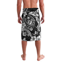 Guam Dolphins Tribal Tattoo Lavalava Polynesian Art and Tropical Flower Grayscale LT03 - Polynesian Pride