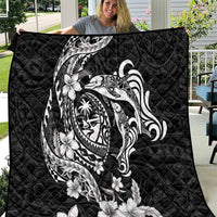 Guam Dolphins Tribal Tattoo Quilt Polynesian Art and Tropical Flower Grayscale LT03 Black - Polynesian Pride