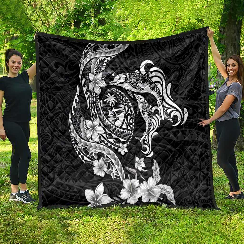 Guam Dolphins Tribal Tattoo Quilt Polynesian Art and Tropical Flower Grayscale LT03 - Polynesian Pride