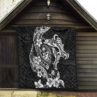 Guam Dolphins Tribal Tattoo Quilt Polynesian Art and Tropical Flower Grayscale LT03 - Polynesian Pride