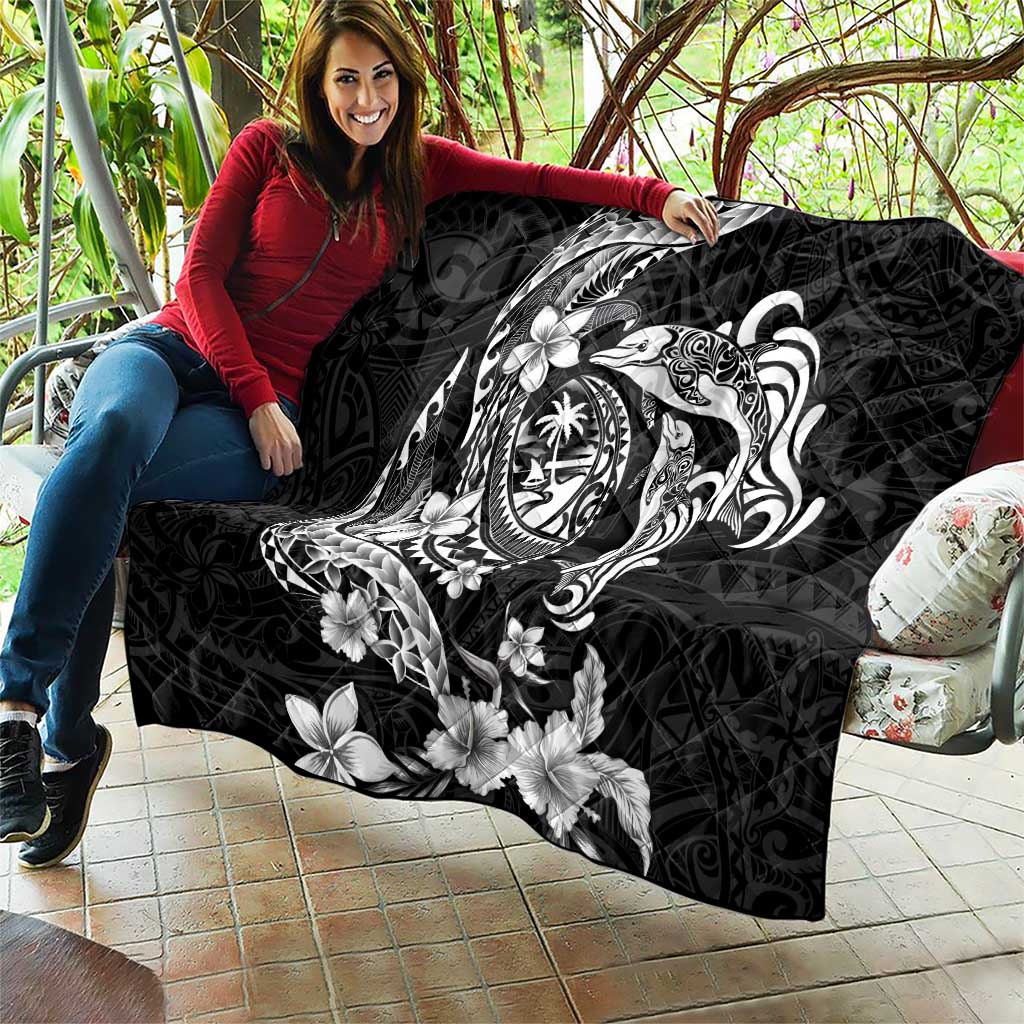 Guam Dolphins Tribal Tattoo Quilt Polynesian Art and Tropical Flower Grayscale LT03 - Polynesian Pride