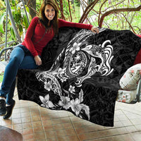 Guam Dolphins Tribal Tattoo Quilt Polynesian Art and Tropical Flower Grayscale LT03 - Polynesian Pride