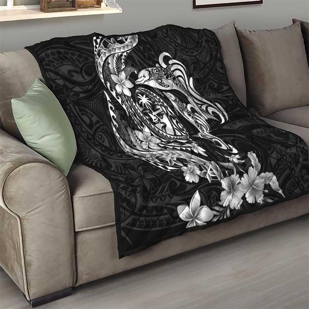 Guam Dolphins Tribal Tattoo Quilt Polynesian Art and Tropical Flower Grayscale LT03 - Polynesian Pride
