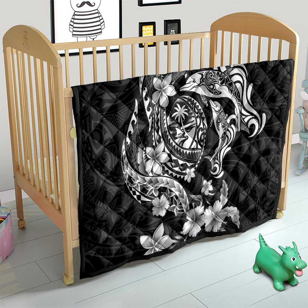 Guam Dolphins Tribal Tattoo Quilt Polynesian Art and Tropical Flower Grayscale LT03 - Polynesian Pride