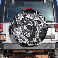 Guam Dolphins Tribal Tattoo Spare Tire Cover Polynesian Art and Tropical Flower Grayscale LT03 Black - Polynesian Pride