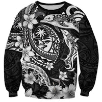 Guam Dolphins Tribal Tattoo Sweatshirt Polynesian Art and Tropical Flower Grayscale LT03 Unisex Black - Polynesian Pride