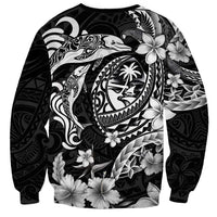 Guam Dolphins Tribal Tattoo Sweatshirt Polynesian Art and Tropical Flower Grayscale LT03 - Polynesian Pride