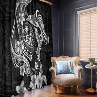 Guam Dolphins Tribal Tattoo Window Curtain Polynesian Art and Tropical Flower Grayscale LT03 - Polynesian Pride