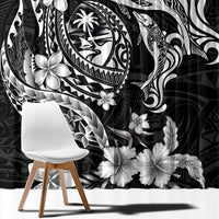 Guam Dolphins Tribal Tattoo Window Curtain Polynesian Art and Tropical Flower Grayscale LT03 - Polynesian Pride