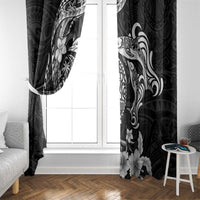 Guam Dolphins Tribal Tattoo Window Curtain Polynesian Art and Tropical Flower Grayscale LT03 - Polynesian Pride