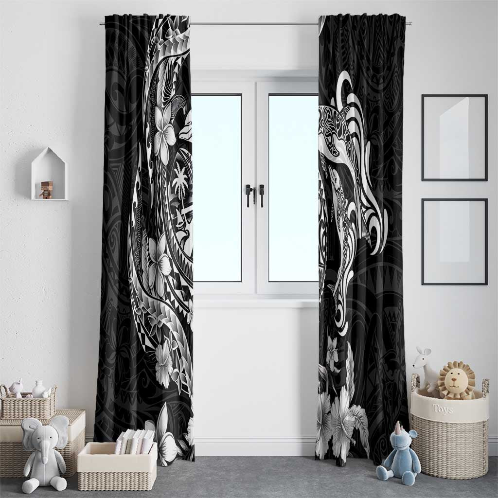 Guam Dolphins Tribal Tattoo Window Curtain Polynesian Art and Tropical Flower Grayscale LT03 - Polynesian Pride