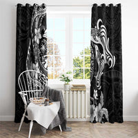 Guam Dolphins Tribal Tattoo Window Curtain Polynesian Art and Tropical Flower Grayscale LT03 - Polynesian Pride