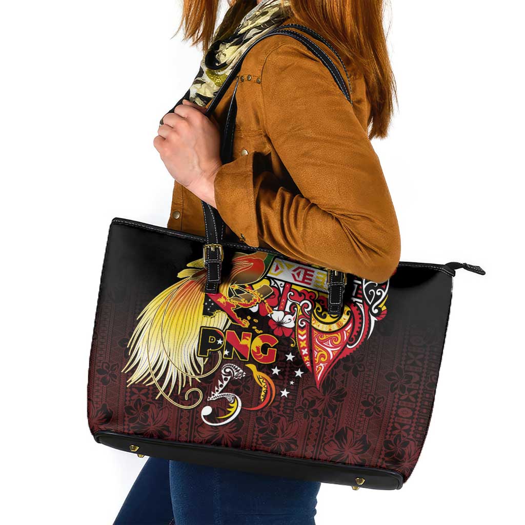 Papua New Guinea 2025 Leather Tote Bag 50th Independence Day Anniversary LT03 Red - Polynesian Pride