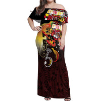 Papua New Guinea 2025 Off Shoulder Maxi Dress 50th Independence Day Anniversary LT03 Women Red - Polynesian Pride