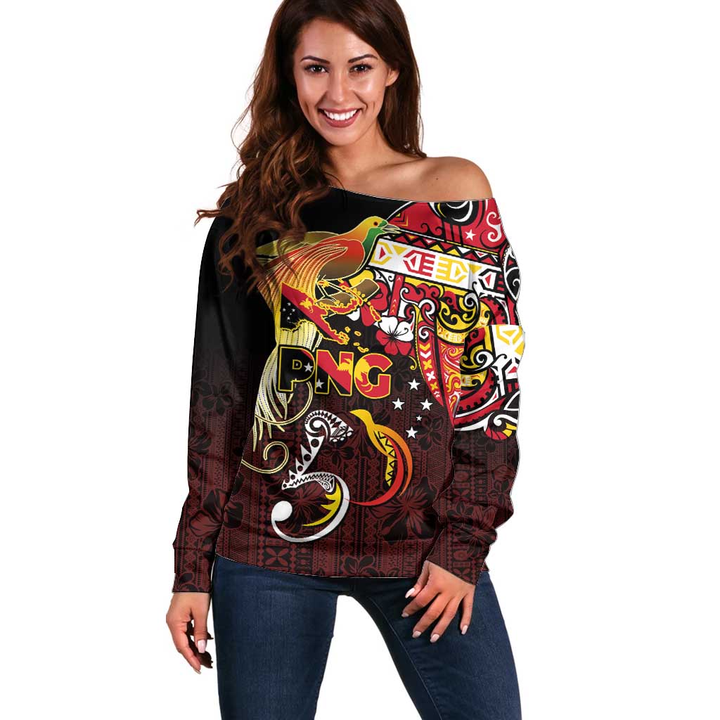 Papua New Guinea 2025 Off Shoulder Sweater 50th Independence Day Anniversary LT03 Women Red - Polynesian Pride