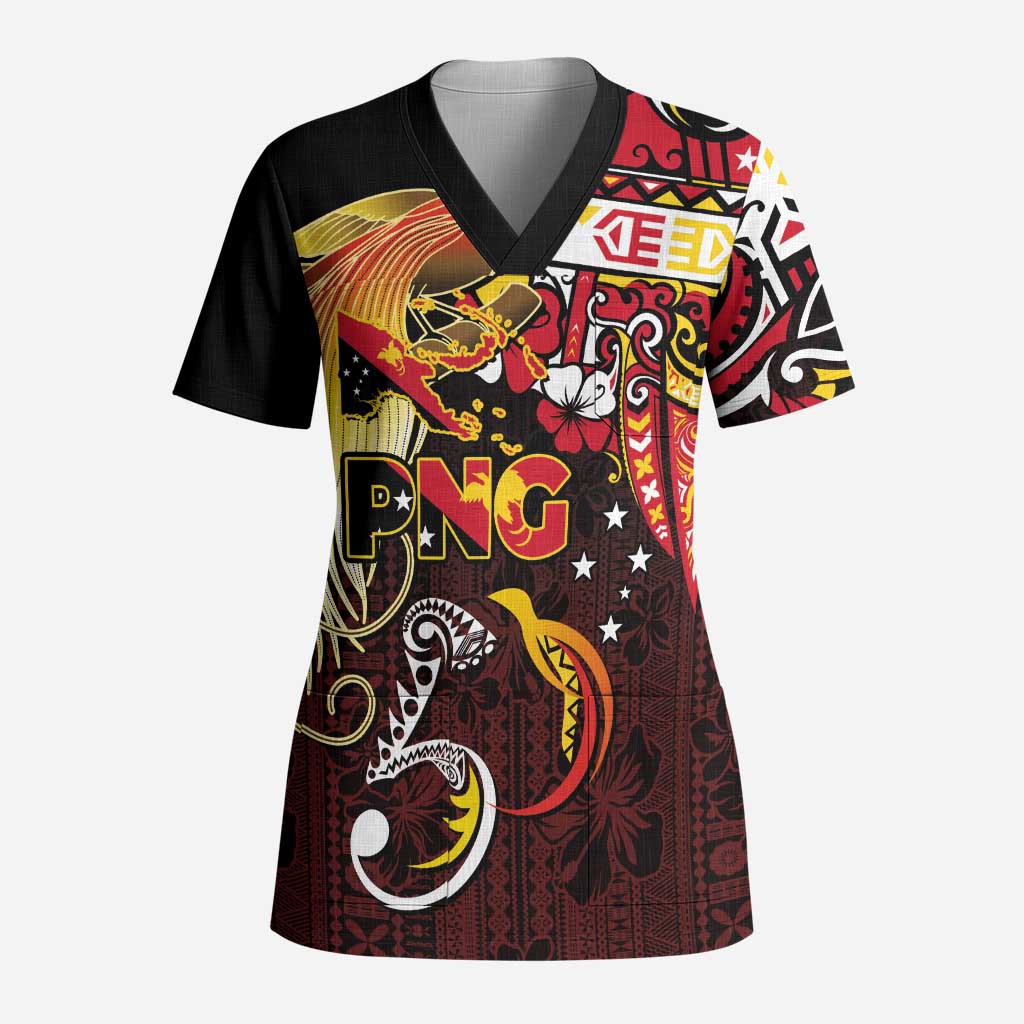 Papua New Guinea 2025 Scrub Top 50th Independence Day Anniversary LT03 Adult Red - Polynesian Pride