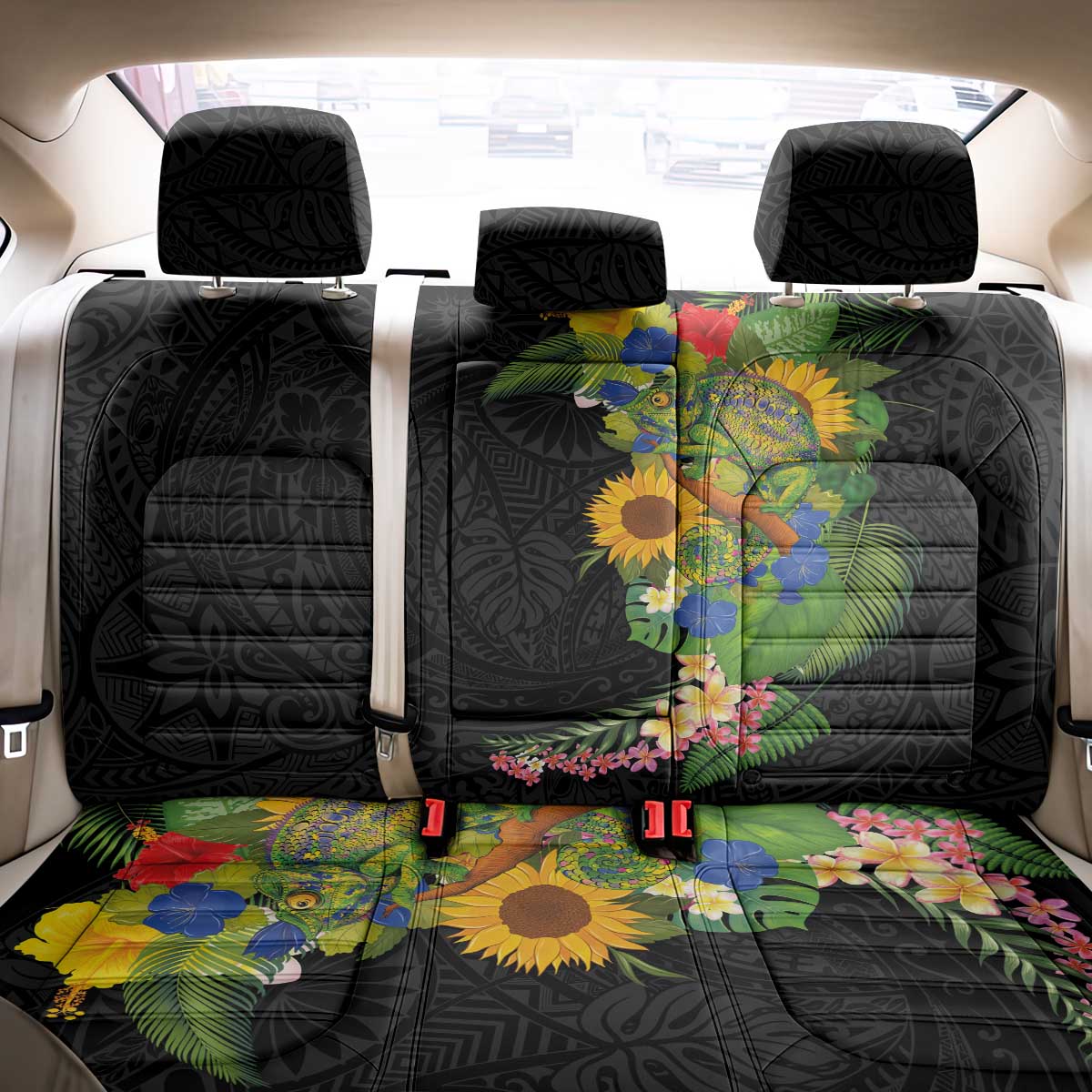 Hawaiian Tropical Plants and Chameleon Back Car Seat Cover Polynesian Art Colorful LT03 - Polynesian Pride