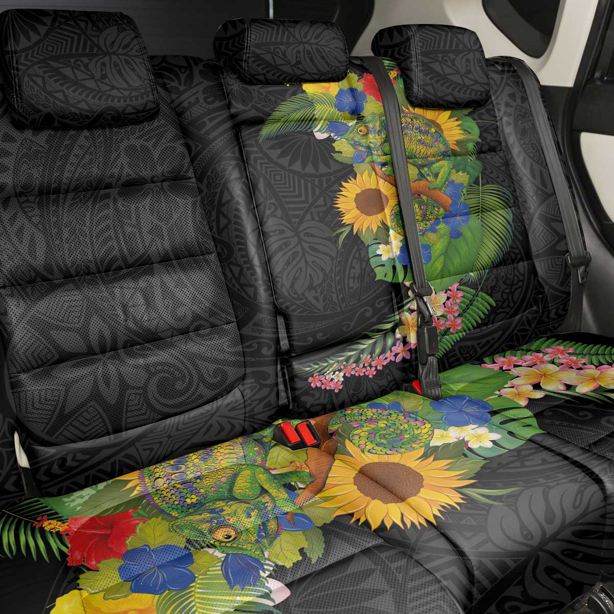 Hawaiian Tropical Plants and Chameleon Back Car Seat Cover Polynesian Art Colorful LT03 - Polynesian Pride