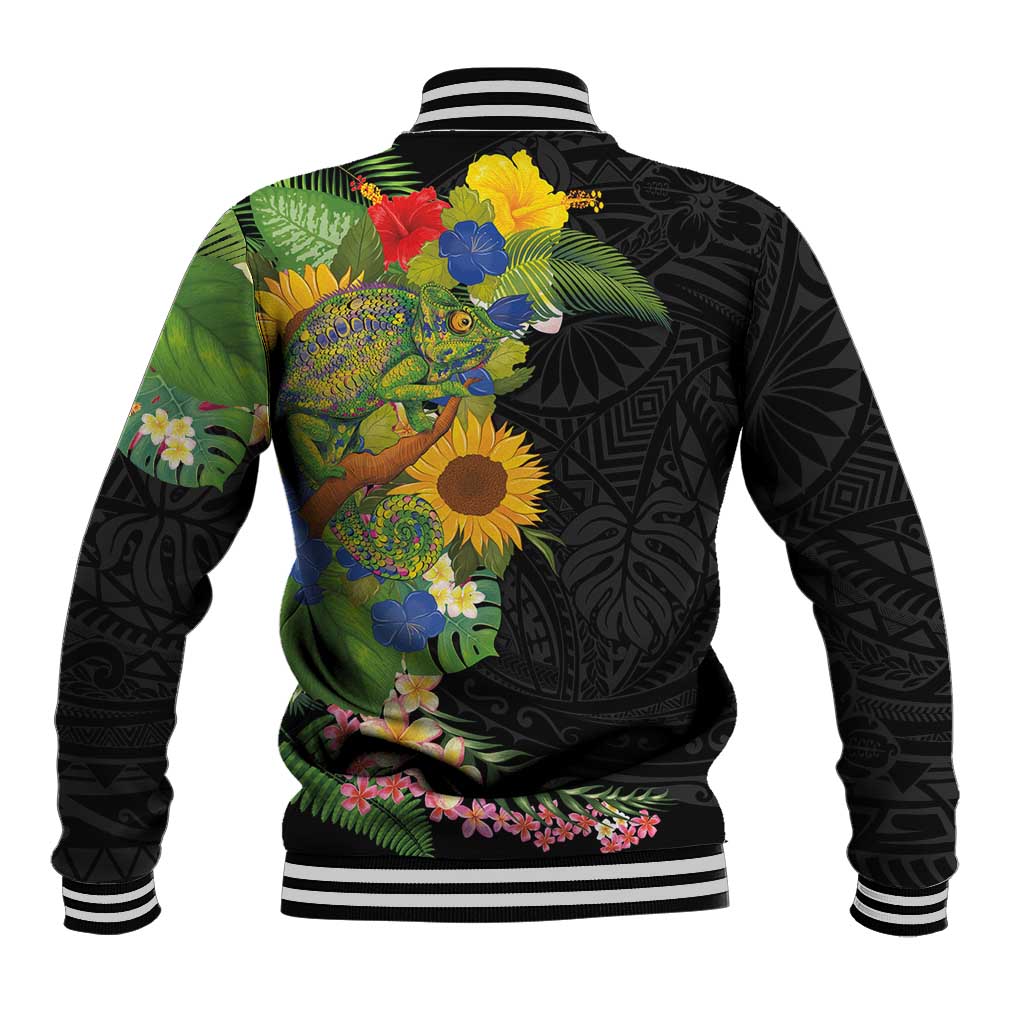 Hawaiian Tropical Plants and Chameleon Baseball Jacket Polynesian Art Colorful LT03 - Polynesian Pride