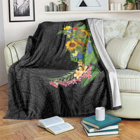 Hawaiian Tropical Plants and Chameleon Blanket Polynesian Art Colorful LT03 Black - Polynesian Pride