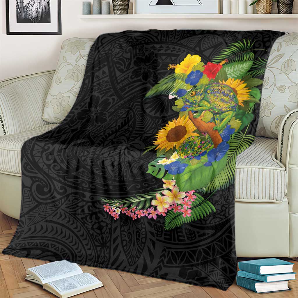 Hawaiian Tropical Plants and Chameleon Blanket Polynesian Art Colorful LT03 - Polynesian Pride