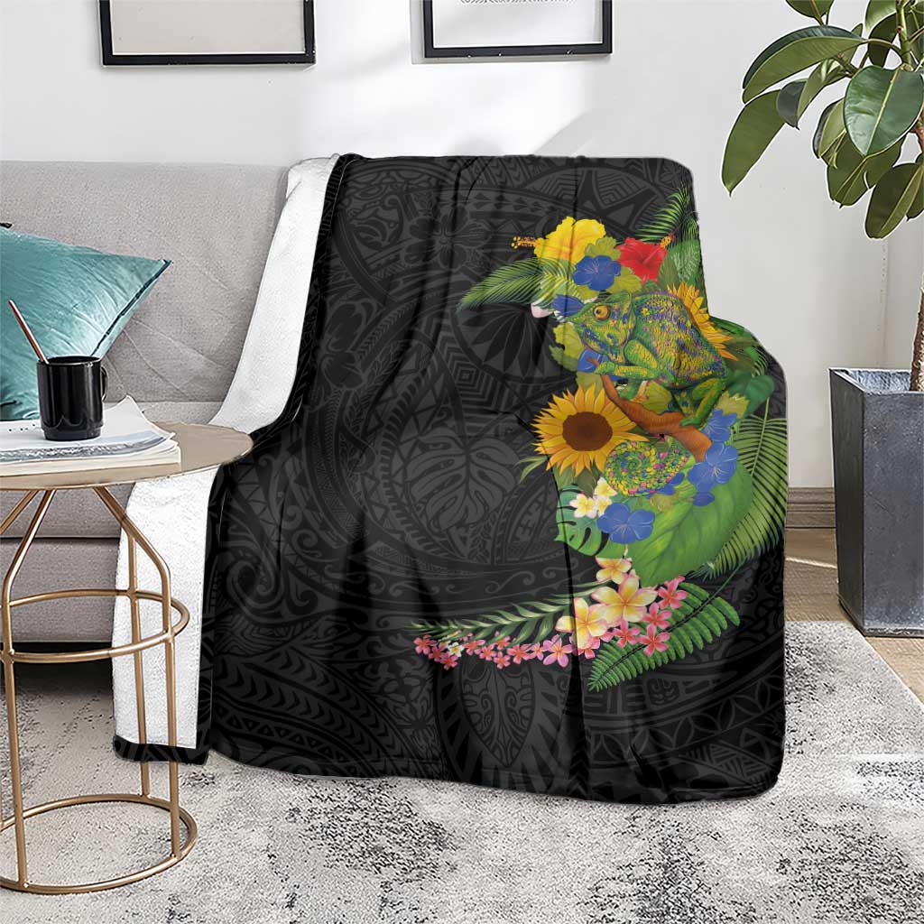 Hawaiian Tropical Plants and Chameleon Blanket Polynesian Art Colorful LT03 - Polynesian Pride