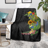 Hawaiian Tropical Plants and Chameleon Blanket Polynesian Art Colorful LT03 - Polynesian Pride