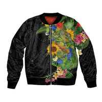 Hawaiian Tropical Plants and Chameleon Bomber Jacket Polynesian Art Colorful LT03 Unisex Black - Polynesian Pride