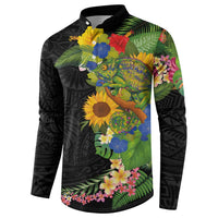 Hawaiian Tropical Plants and Chameleon Button Sweatshirt Polynesian Art Colorful LT03 - Polynesian Pride