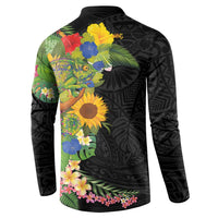 Hawaiian Tropical Plants and Chameleon Button Sweatshirt Polynesian Art Colorful LT03 - Polynesian Pride
