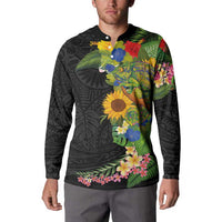 Hawaiian Tropical Plants and Chameleon Button Sweatshirt Polynesian Art Colorful LT03 - Polynesian Pride