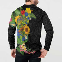 Hawaiian Tropical Plants and Chameleon Button Sweatshirt Polynesian Art Colorful LT03 - Polynesian Pride
