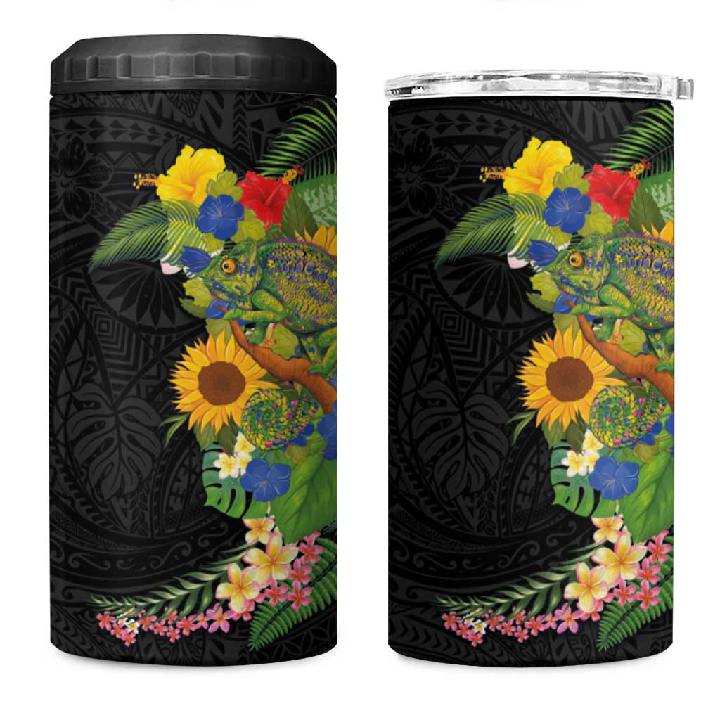 Hawaiian Tropical Plants and Chameleon 4 in 1 Can Cooler Tumbler Polynesian Art Colorful LT03 One Size: 16 oz Black - Polynesian Pride
