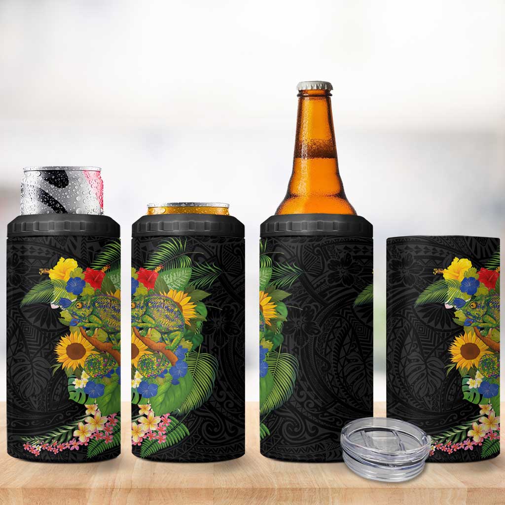Hawaiian Tropical Plants and Chameleon 4 in 1 Can Cooler Tumbler Polynesian Art Colorful LT03 - Polynesian Pride
