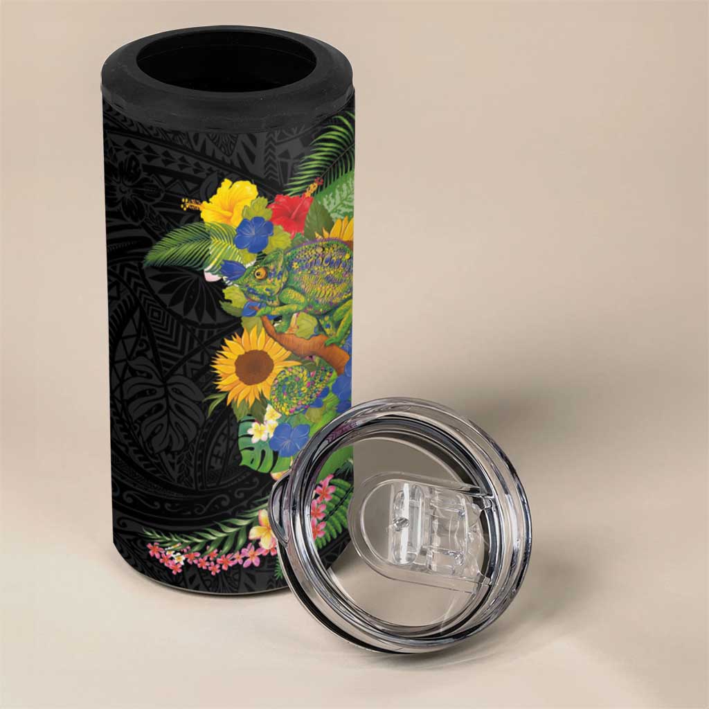 Hawaiian Tropical Plants and Chameleon 4 in 1 Can Cooler Tumbler Polynesian Art Colorful LT03 - Polynesian Pride