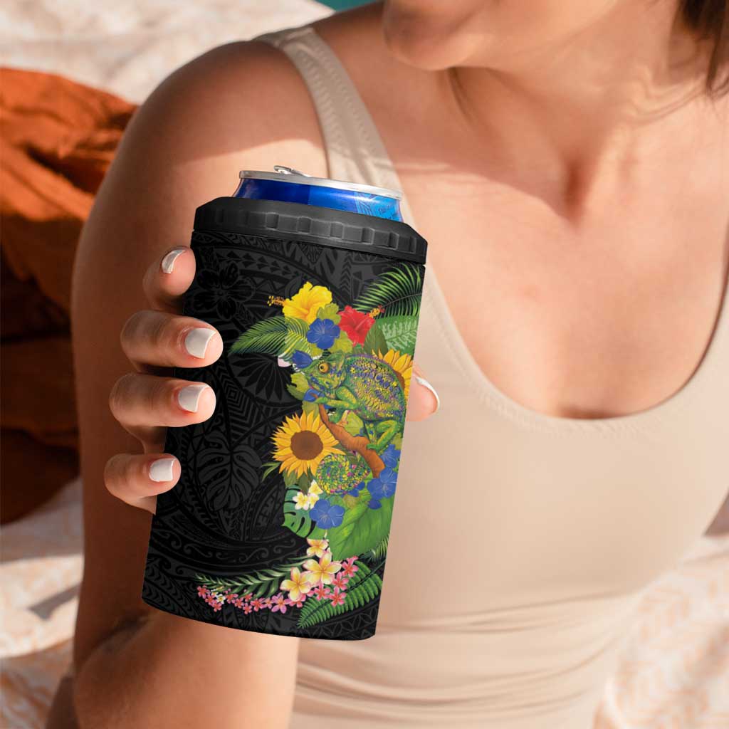 Hawaiian Tropical Plants and Chameleon 4 in 1 Can Cooler Tumbler Polynesian Art Colorful LT03 - Polynesian Pride