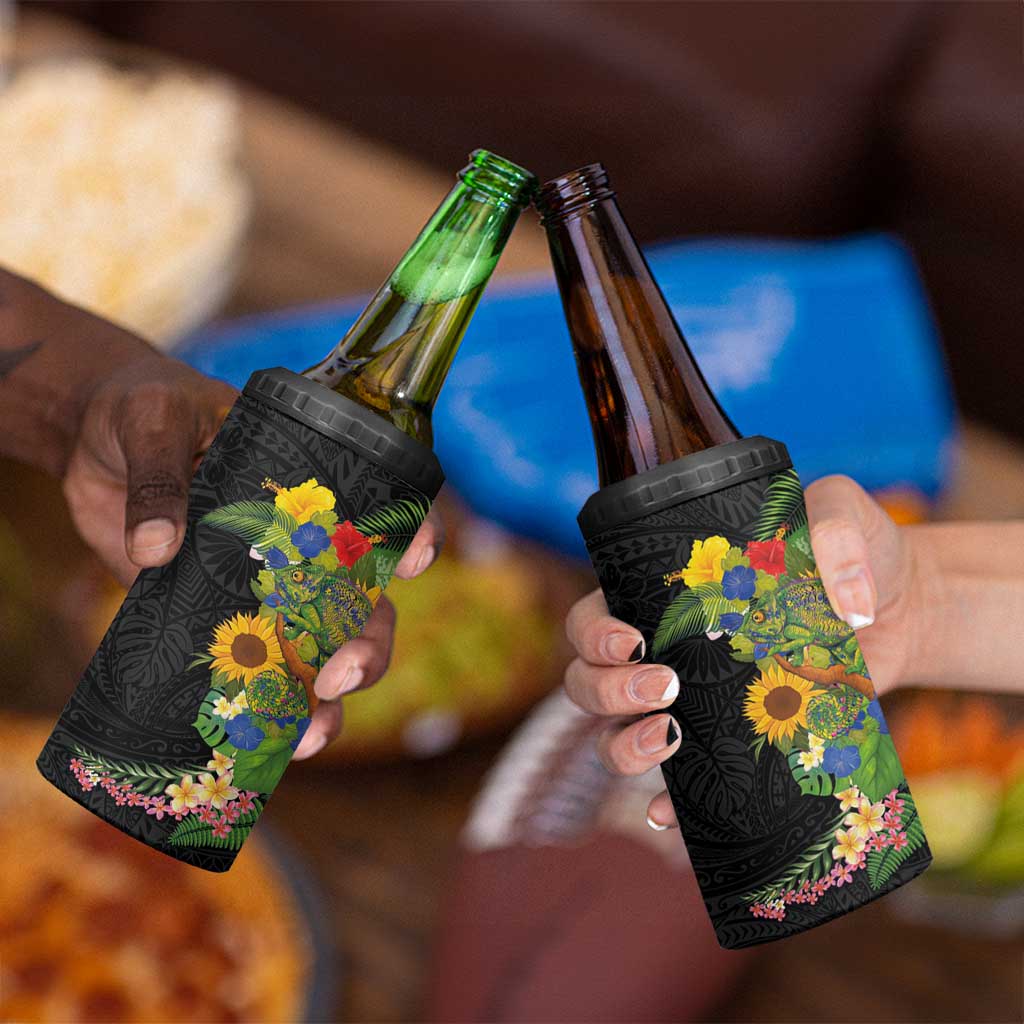 Hawaiian Tropical Plants and Chameleon 4 in 1 Can Cooler Tumbler Polynesian Art Colorful LT03 - Polynesian Pride
